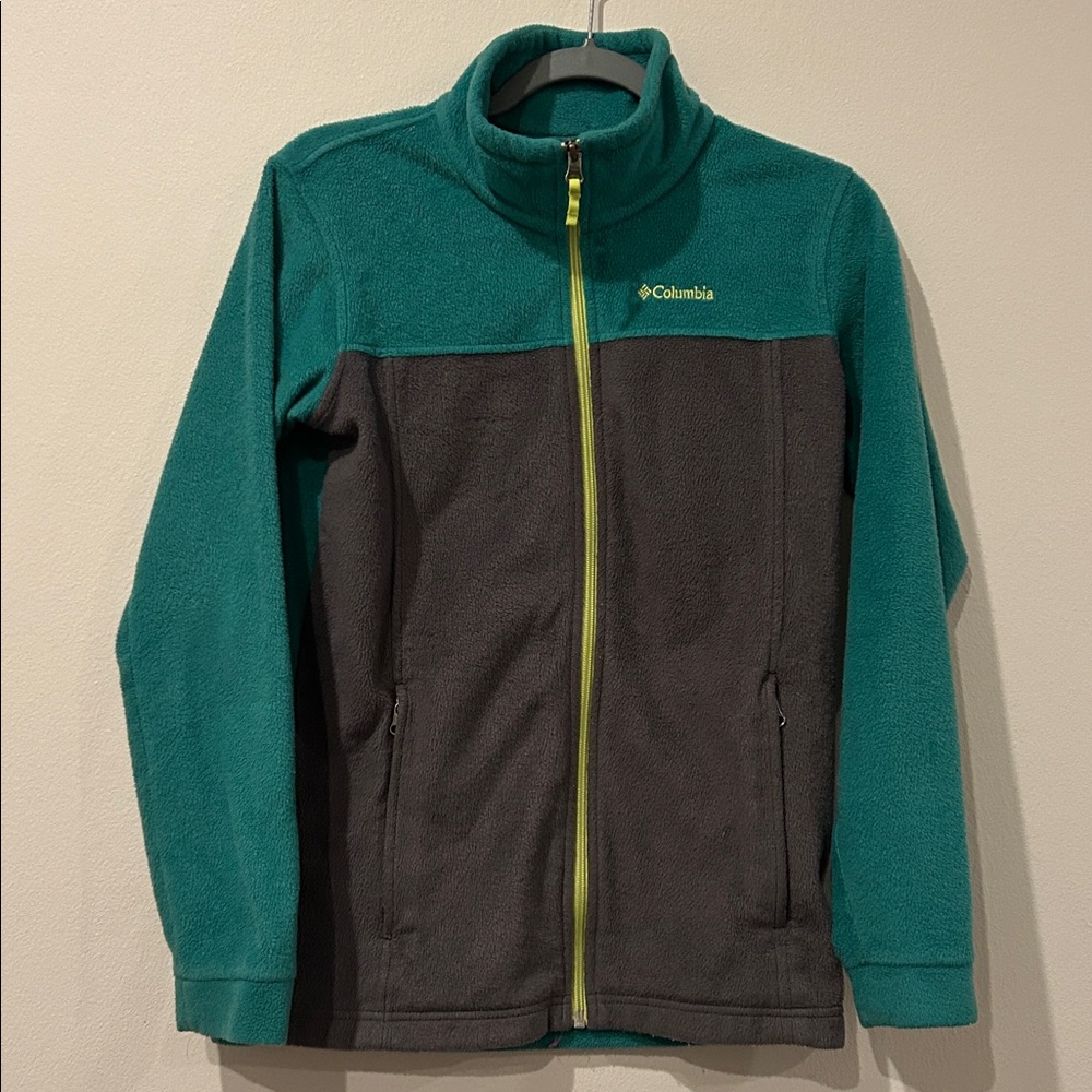 Columbia Youth Fleece Jacket (Size L 14/16) Green Charcoal Grey